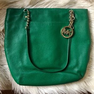 Green Michael Kors Tote with Gold Chain